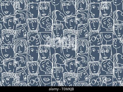 People abstract faces avatars characters invert seamless pattern Stock Vector