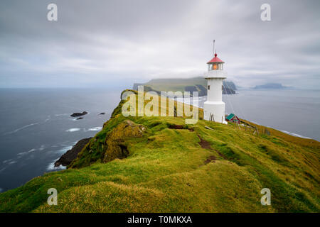 Lighthouse Mykines Hólmur, Mykines, Faroe Islands, Denmark Stock Photo