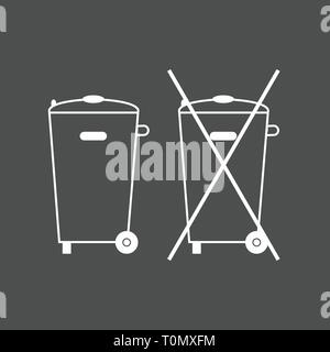 Crossed-out garbage can, sign. No trash bin icon. Container recycle. Vector illustration. White on grey Stock Vector