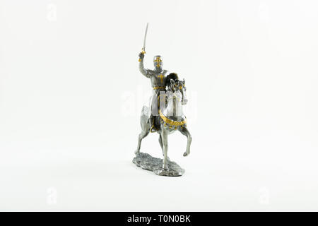 Metal miniature soldier warrior cavalier on a horse Stock Photo