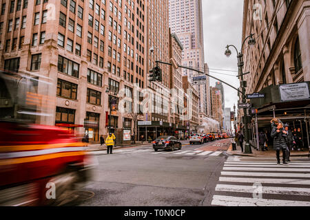 Big trouble in the Big Apple! ambulance rushes down a street. Stock Photo