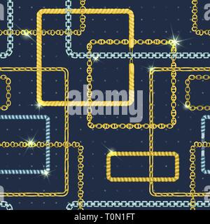 Seamless pattern with retro hand-drawn sketch chain on dark background. Drawing engraving texture. Great design for fashion, textile, decorative frame Stock Vector