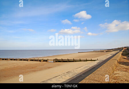 A view of the beach on an early spring day on the North Norfolk coast at Bacton-on-Sea, Norfolk, England, United Kingdom, Europe. Stock Photo