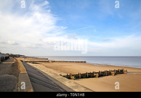 A view of the beach looking westwards towards Mundesley on the North Norfolk coast at Bacton-on-Sea, Norfolk, England, United Kingdom, Europe. Stock Photo
