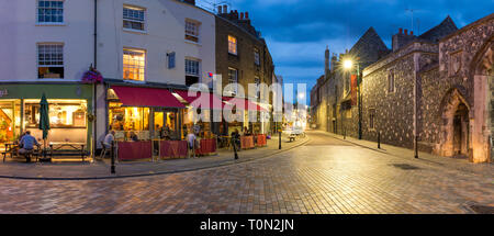 A panoramic image of the restaurants and independent shops of the King's Mile in Canterbury. Stock Photo