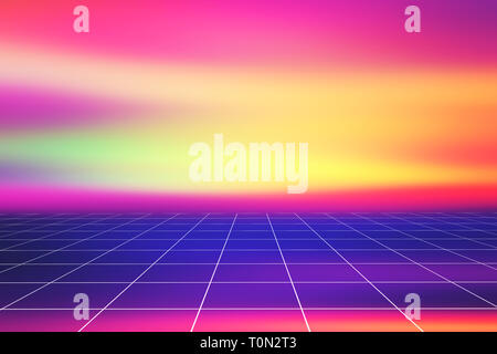 Retro futuristic synthwave grid background with hills on a black ...