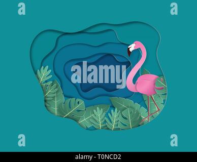 Summer Creative Poster with Pink Flamingo. Card of Invitation. Vector ...