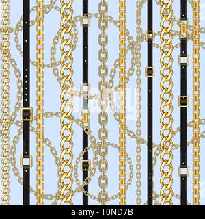 Pastel seamless pattern with gold chain on white background for fabric. Trendy repeating print. Stock Vector