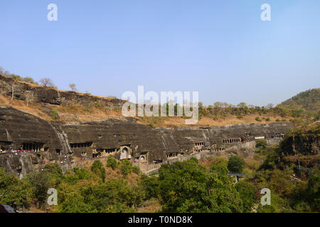 Panoramic view of Ajanta Caves at Maharashtra, India Stock Photo