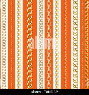 Abctract seamless pattern with golg chain on white background for fabric. Trendy repeating print. Stock Vector