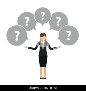 business woman character has many questions isolated on white background vector illustration EPS10 Stock Vector