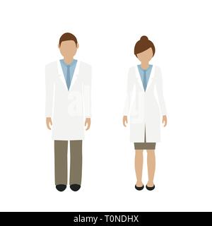 man and woman character doctor in white lab coat isolated on white background vector illustration EPS10 Stock Vector