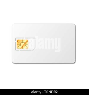 Sim card template for phone with golden glossy chip isolated on white Stock Vector