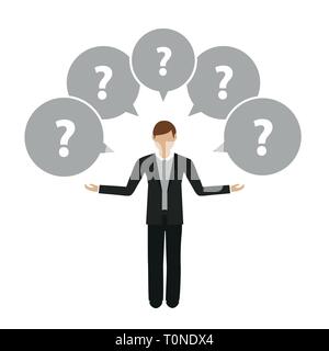 business man character has many questions isolated on white background vector illustration EPS10 Stock Vector