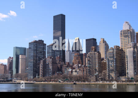 Chrysler Building seen amongst Manhattan Skyline from Roosevelt Island, New York City, New York Stock Photo