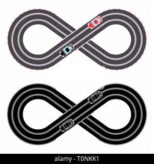 Slot cars toy. Without outline and black fill. Stock Vector