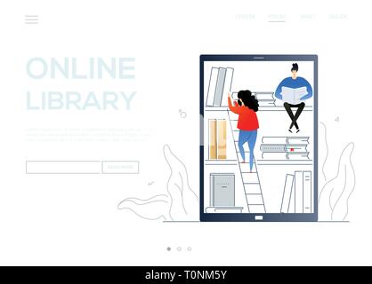 Online library - colorful flat design style web banner Stock Vector