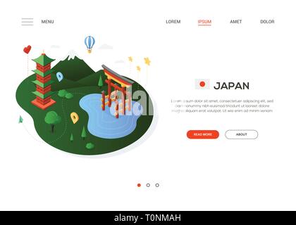Visit Japan - modern colorful isometric web banner Stock Vector