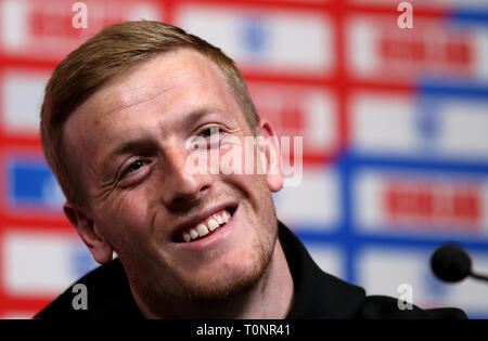 England goalkeeper Jordan Pickford during the press conference at Wembley Stadium, London. Stock Photo