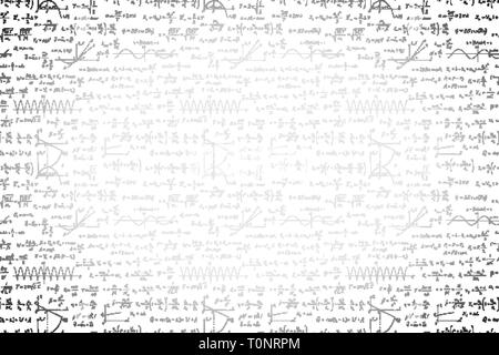 A lot of black hand-drawn complicated scientific formulas and calculations, wide background on white Stock Vector