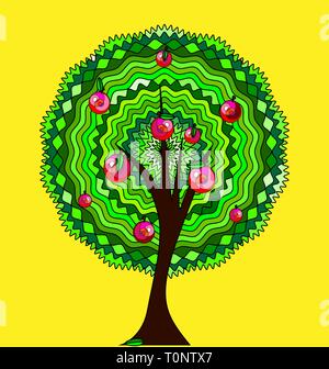 yellow background and the abstract apple tree Stock Vector