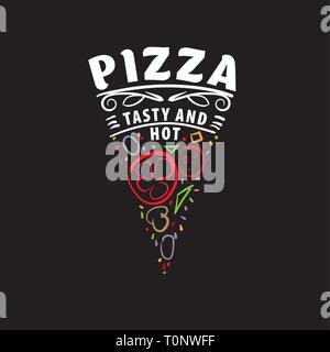 Logo of a sketched pizza. Vector illustration on black background Stock Vector