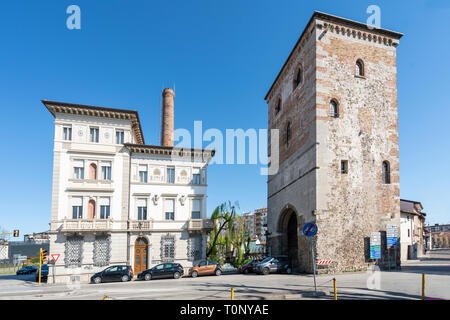 Udine, Friuli Venezia Giulia region, Italy.  View of  the Villalta old city gate tower. Stock Photo