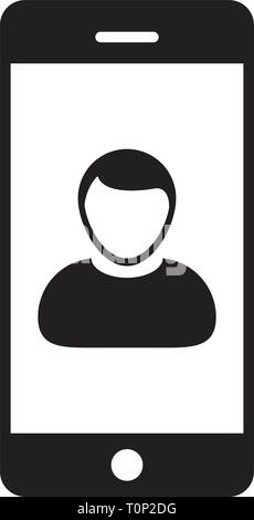Call icon vector male person profile avatar with mobile symbol for communication in glyph pictogram illustration Stock Vector