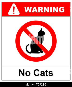 No cats. Prohibiting sign location or entry of pets at this point or territory.  illustration isolated on white. Warning red prohibition symbol Stock Photo