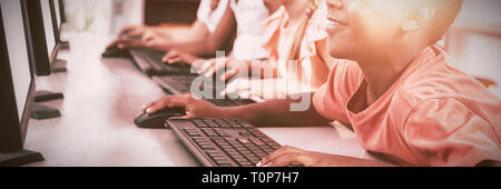 Children computer in classroom Stock Photo