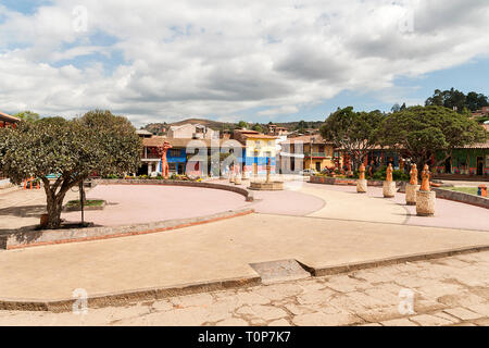 Panoramic View of Central Square in Ráquira - Boyacá, Colombia. Stock Photo