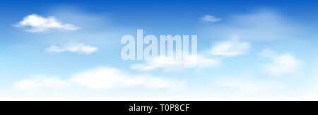 White clouds on the blue sky. Abstract background with clouds on blue sky. In the clear sky high floating clouds. Stock Vector