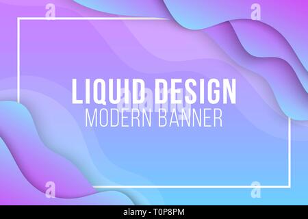 Liquid design web banner. Abstract modern cover. Flat geometric shapes on light background. Blue purple waves. Background for your project. Vector Ill Stock Vector