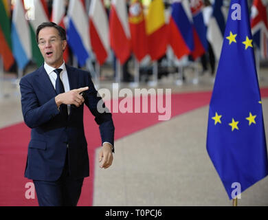 Brussels, Belgium. 21st Mar, 2019. Dutch Prime Minister Mark Rutte gestures and comes to EU summit on Brexit, in Brussels, Belgium, on March 21, 2019. Credit: Jakub Dospiva/CTK Photo/Alamy Live News Stock Photo