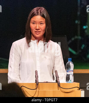 Lausanne, Switzerland. 21st March, 2019. Yiting Cao (volleyball player at LUC Volleyball) who is testifying at the 13th day of anti-racism action that occurred at the BCV Concert Hall in Lausanne, Switzerland on the 21st March, 2019. Credit: Eric Dubost/Alamy Live News Stock Photo