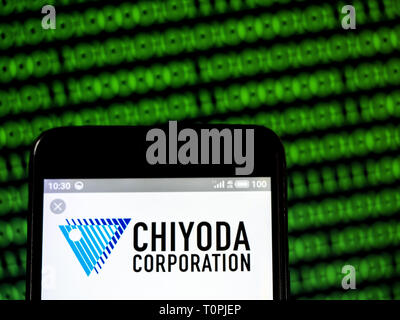 Ukraine. 21st Mar, 2019. In this photo illustration Chiyoda Corporation logo seen displayed on a smart phone. Credit: Igor Golovniov/SOPA Images/ZUMA Wire/Alamy Live News Stock Photo