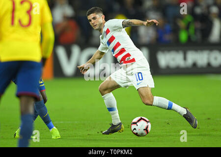 Orlando, Florida, USA. 21st Mar, 2019. US midfielder Christian Pulisic (10) in action during an international friendly between the US and Ecuador at Orlando City Stadium on March 21, 2019 in Orlando, Florida. © 2019 Scott A. Miller. Credit: Scott A. Miller/ZUMA Wire/Alamy Live News Stock Photo