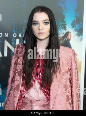 New York, NY - March 21, 2019: Esme Creed-Miles wearing dress by Ann Demeulemeester attends season 1 of Hanna launch on Amazon Prime Video at Whitby hotel Credit: lev radin/Alamy Live News Stock Photo