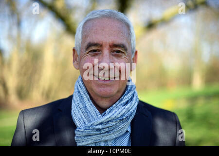 Gelsenkirchen, Germany. 21st Mar, 2019. Erwin Kremers, former Bundesliga football player, stands on the grounds of the Haus Leythe golf club. He and his brother celebrate 70th birthday on 24 March 2019. (to dpa Popstars of football: The indomitable Kremers-twins turn 70 from 22.03.2019) Credit: Ina Fassbender/dpa/Alamy Live News Stock Photo
