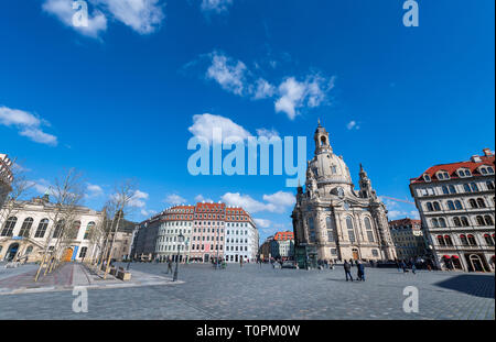Dresden, Germany. 20th Mar, 2019. View to the Neumarkt with the Frauenkirche (r) and the traffic museum (l). Credit: Robert Michael/dpa-Zentralbild/ZB/dpa/Alamy Live News Stock Photo