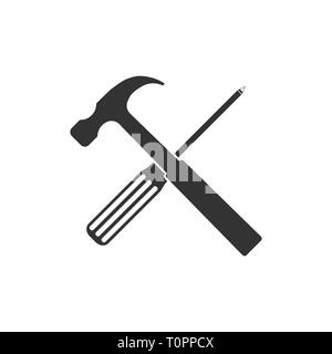 Screwdriver and hammer icon. Vector illustration, flat Stock Vector