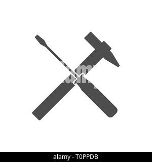 Screwdriver and hammer icon. Vector illustration, flat Stock Vector