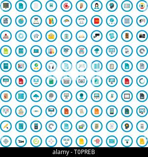100 learning book icons set, flat style Stock Vector