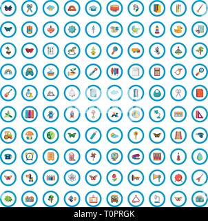 100 learning kids icons set, cartoon style  Stock Vector