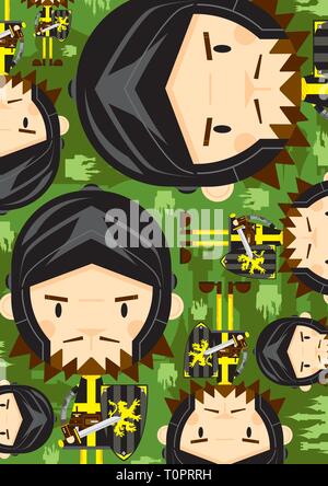 Cute Cartoon Medieval Crusader Knight Pattern Stock Vector
