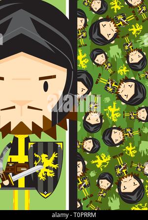 Cute Cartoon Medieval Crusader Knight with Pattern Stock Vector