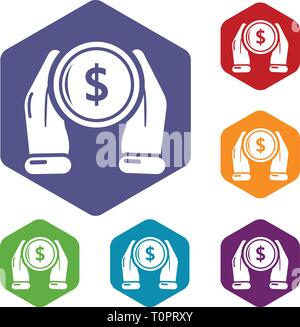 Hand coin icons vector hexahedron Stock Vector