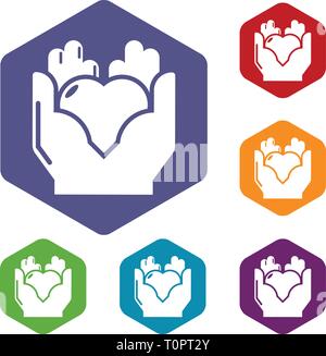 Hand heart icons vector hexahedron Stock Vector
