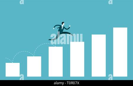 Business growth concept. Businessman jump over growing chart Stock Vector
