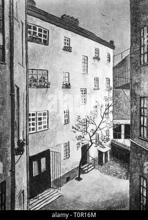 geography / travel, Germany, Berlin, building, rear building of the Schoeneberger Strasse 19, first workshop of Werner Siemens and Johann Georg Halske, 1847, later drawing, telegraphs construction institution of Siemens and Halske, Additional-Rights-Clearance-Info-Not-Available Stock Photo